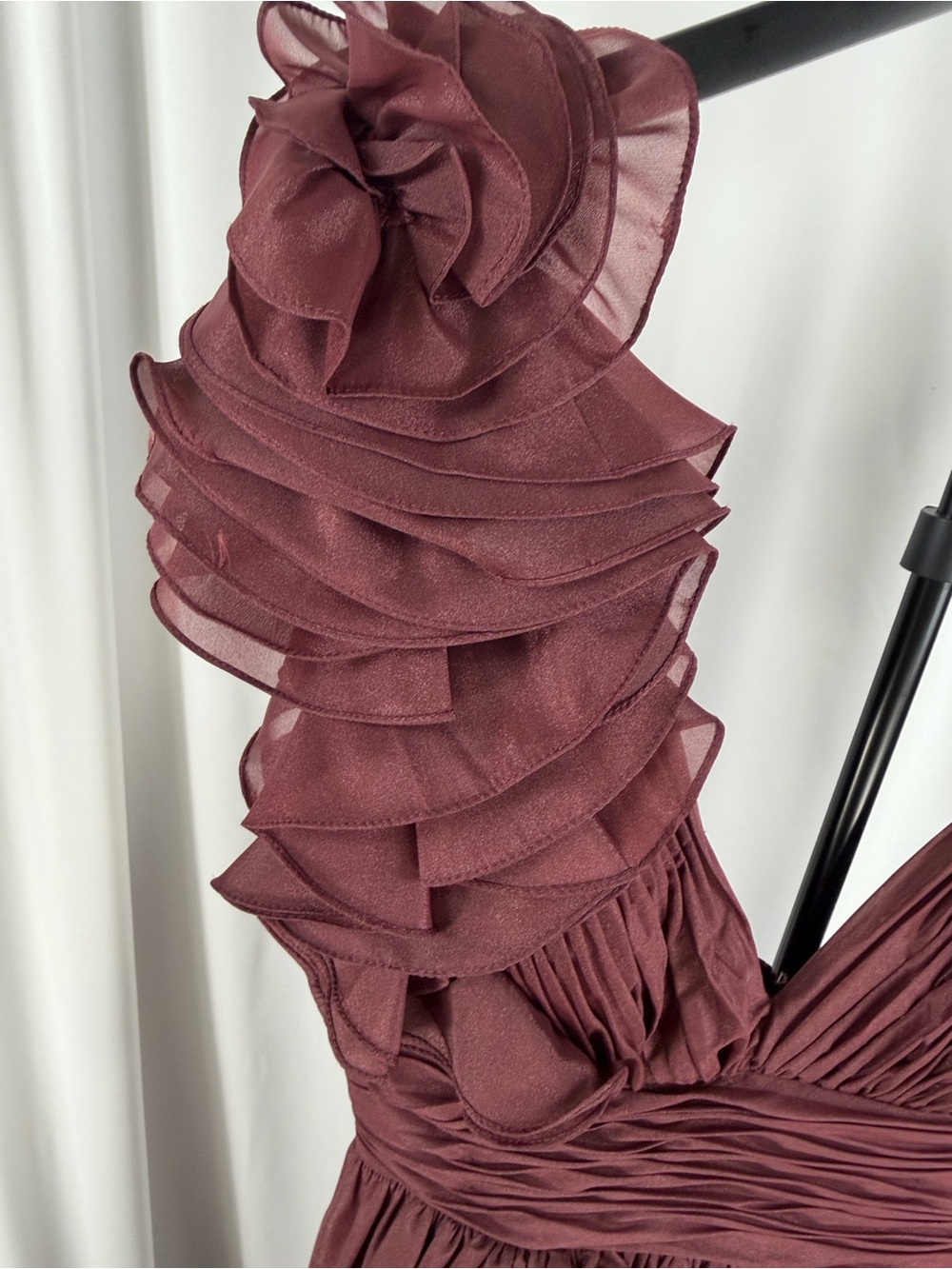 NWOT Xscape Ruffled Formal Evening Gown in Burgundy/Wine - Picture 8 of 12